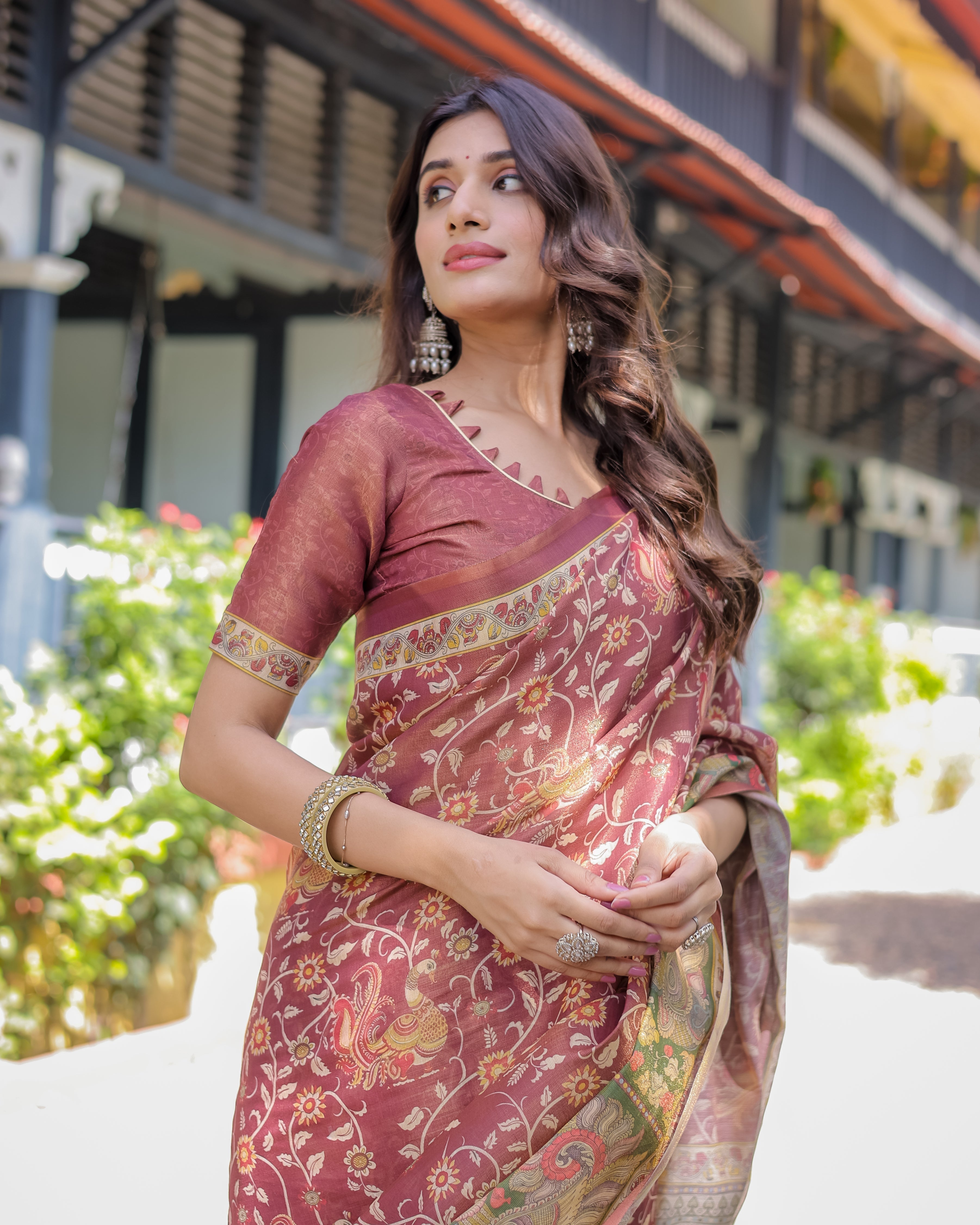 Maroon Handloom Cotton Saree with Intricate Peacock & Floral Art – Contrast Green Pallu