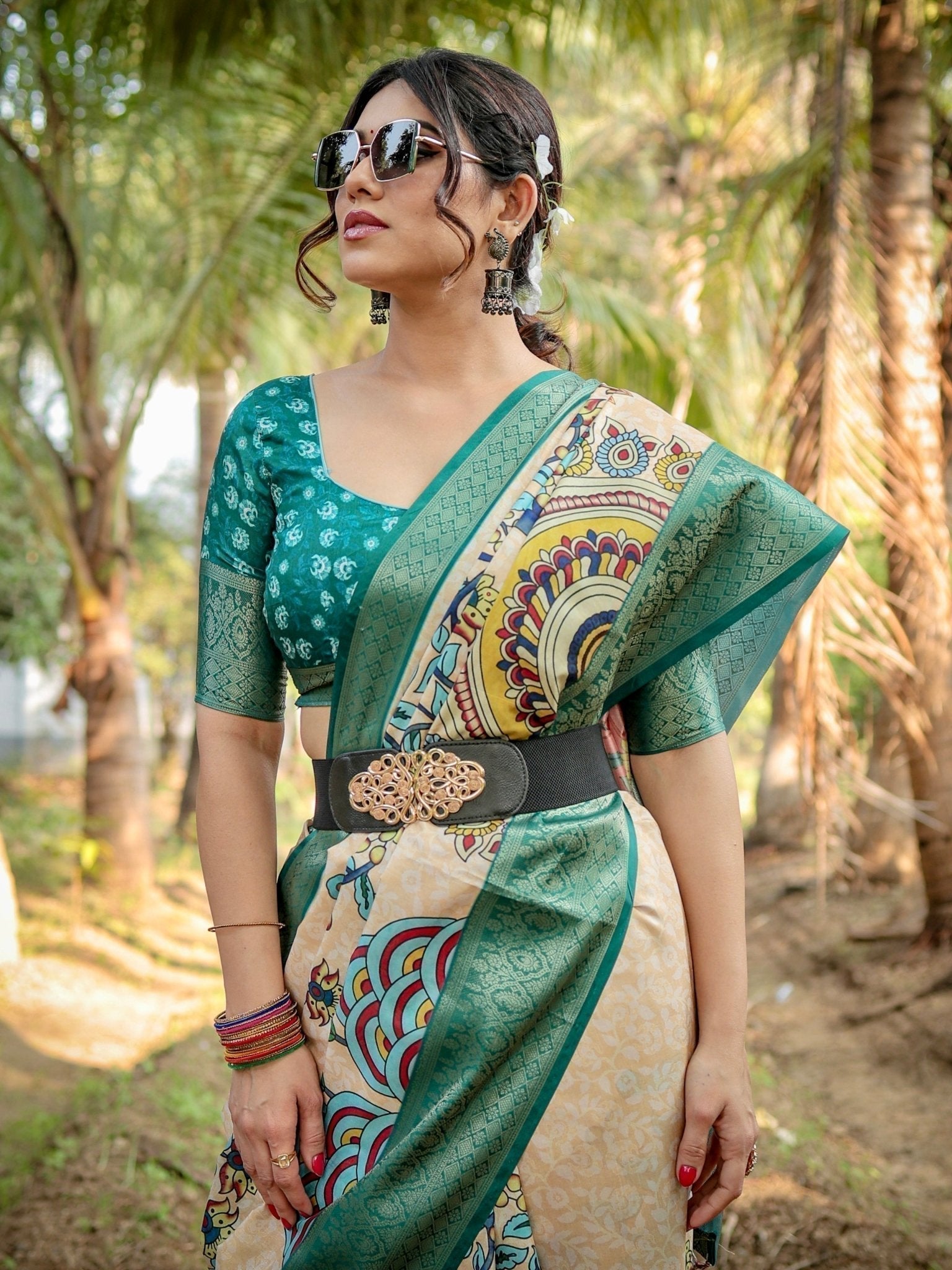 Elegant Tussar Silk Saree in Beige and Coral with Madhubani Pallu and Zari Accents