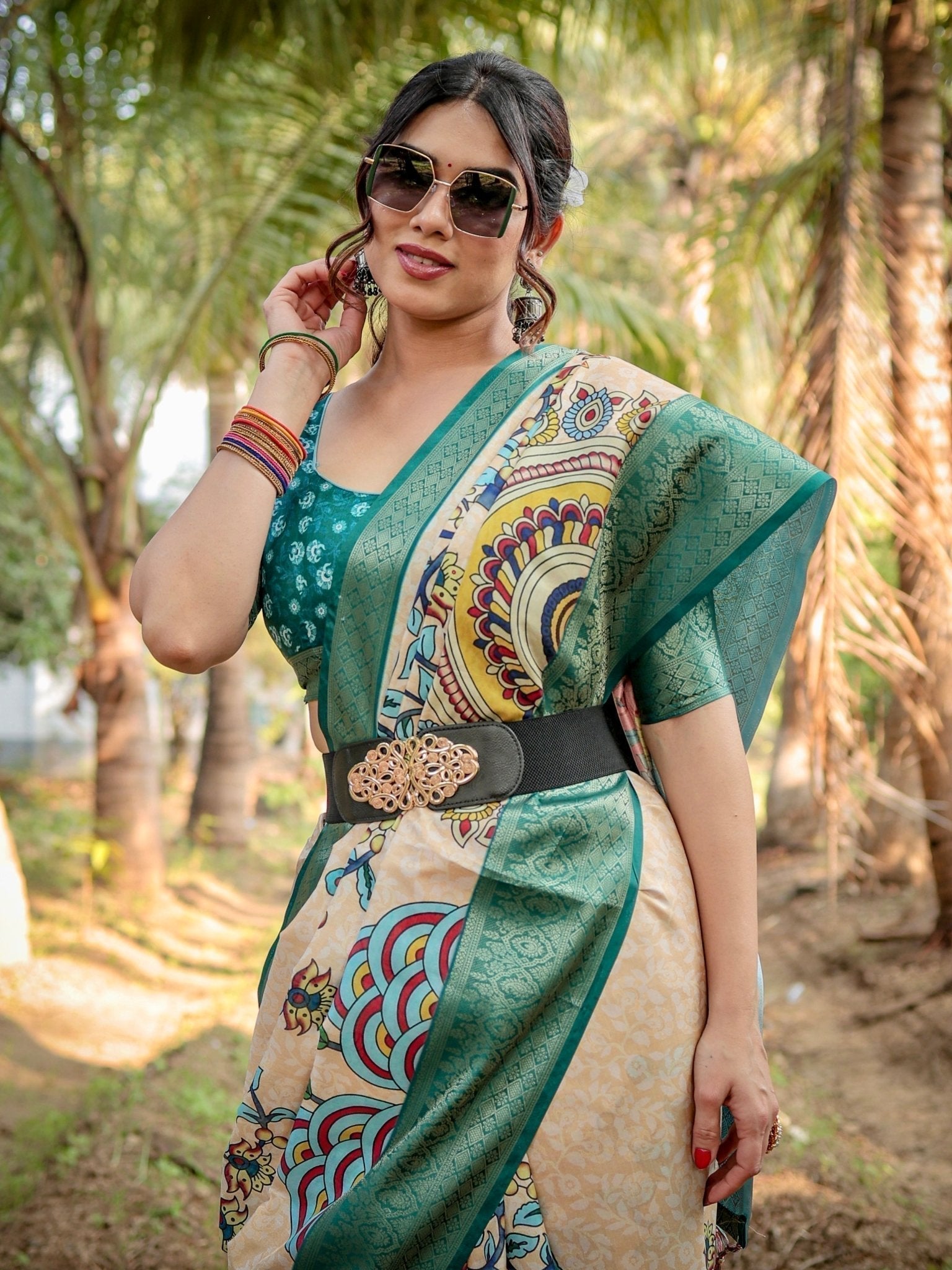 Elegant Tussar Silk Saree in Beige and Coral with Madhubani Pallu and Zari Accents